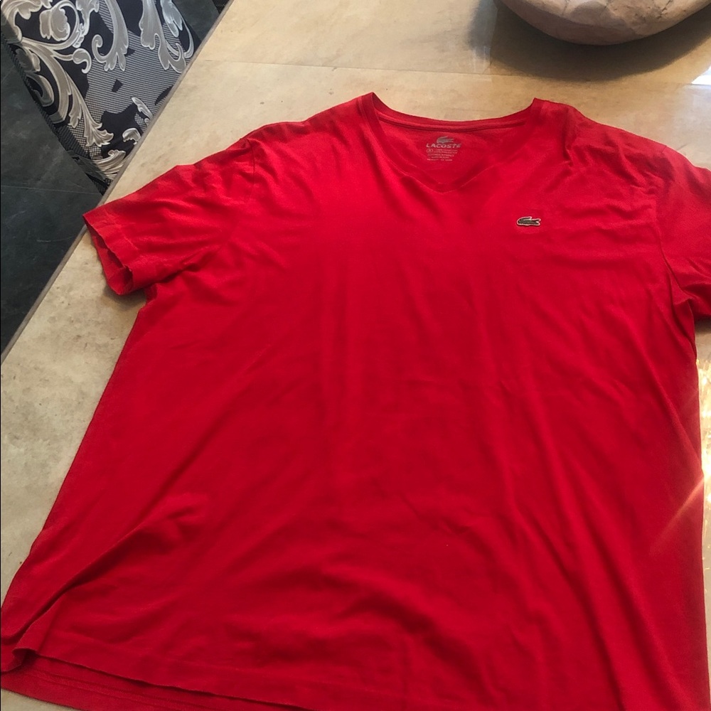 Men’s XL (8)Lacoste Bright Red V-Neck Kids Tee with Crocodile Logo